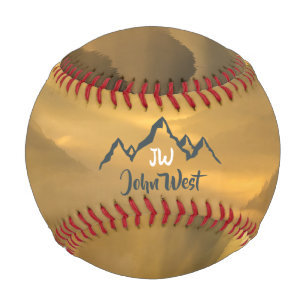Gold sunrise personalizable mountains monogram baseball