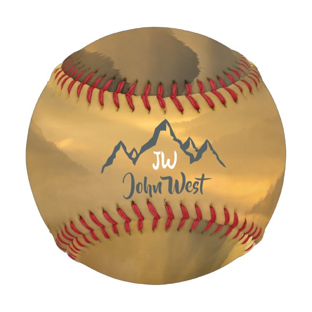 Gold sunrise personalizable mountains monogram baseball (Front)