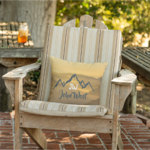 Gold sunrise personalizable mountains monogram cushion