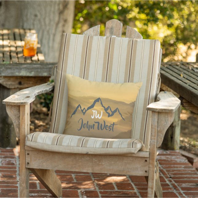 Gold sunrise personalizable mountains monogram cushion (Chair)
