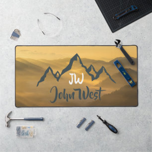 Gold sunrise personalizable mountains monogram desk mat