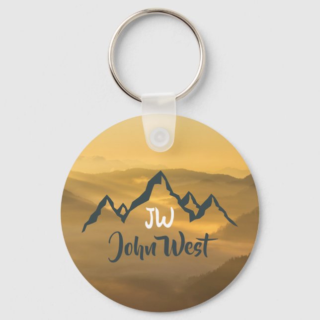 Gold sunrise personalizable mountains monogram key ring (Front)