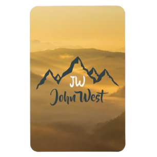 Gold sunrise personalizable mountains monogram magnet