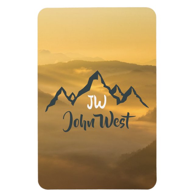 Gold sunrise personalizable mountains monogram magnet (Vertical)