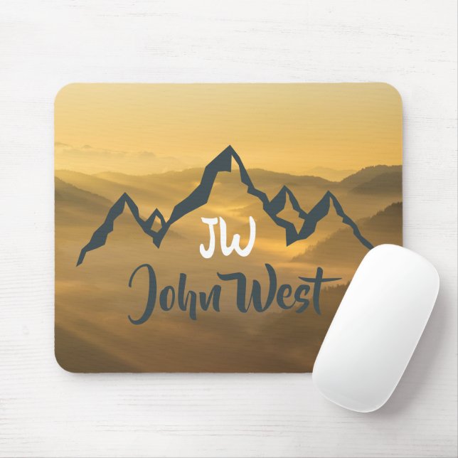 Gold sunrise personalizable mountains monogram mouse pad (With Mouse)