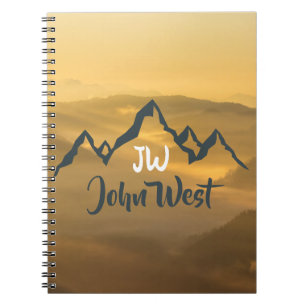 Gold sunrise personalizable mountains monogram notebook