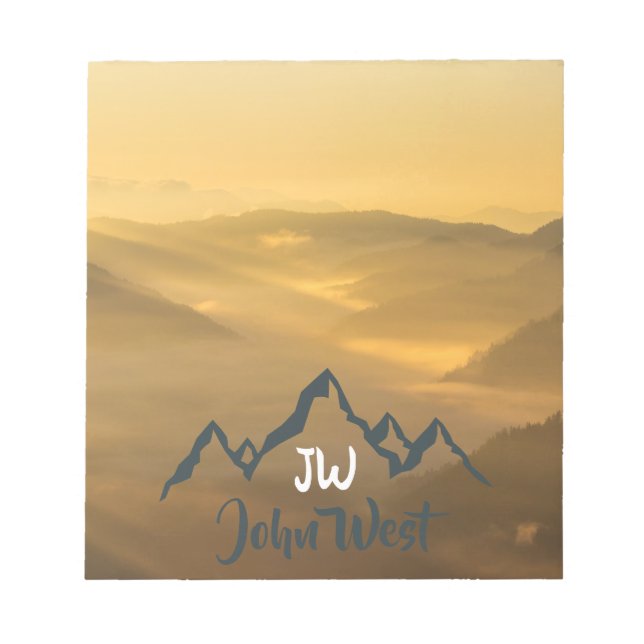 Gold sunrise personalizable mountains monogram notepad (Front)