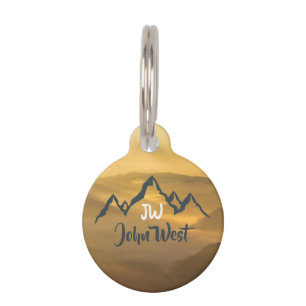 Gold sunrise personalizable mountains monogram pet tag
