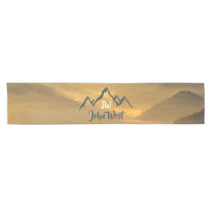 Gold sunrise personalizable mountains monogram short table runner