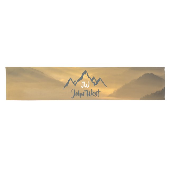 Gold sunrise personalizable mountains monogram short table runner (Horizontal)
