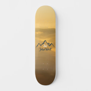 Gold sunrise personalizable mountains monogram skateboard