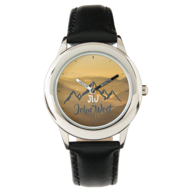 Gold sunrise personalizable mountains monogram watch (Front)
