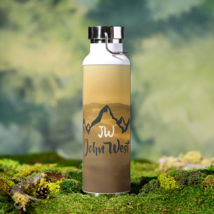 Gold sunrise personalizable mountains monogram water bottle