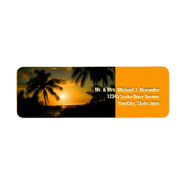 Gold Sunset at Tropical Beach Return Address Label (Front)