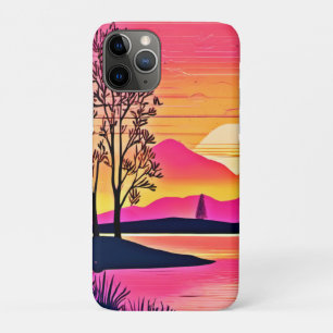 Gold Sunset Over Pink Lake Art iPhone 11 Pro Case