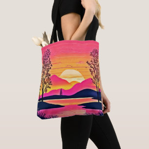 Gold Sunset Over Pink Lake Art Tote Bag