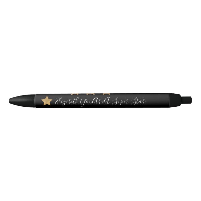 Gold Super Star Monogram Inspirational Congrats Black Ink Pen (Front)