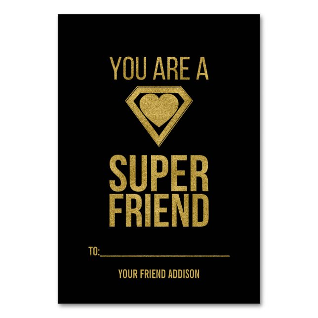 Gold Superhero Friend Classroom Valentine Card (Front)