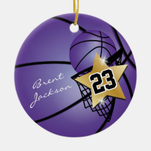 Gold Superstar Basketball   DIY Text   Purple Ceramic Ornament