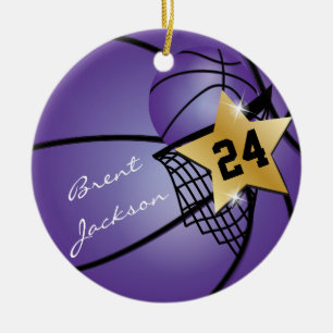 Gold Superstar Basketball   DIY Text   Purple Ceramic Tree Decoration
