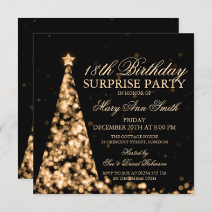 Gold Surprise 18th Birthday Christmas Lights Invitation