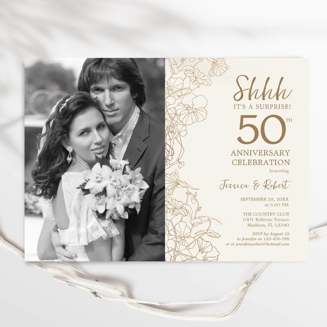 Gold Surprise 50th Anniversary Photo Invitation (Creator Uploaded)