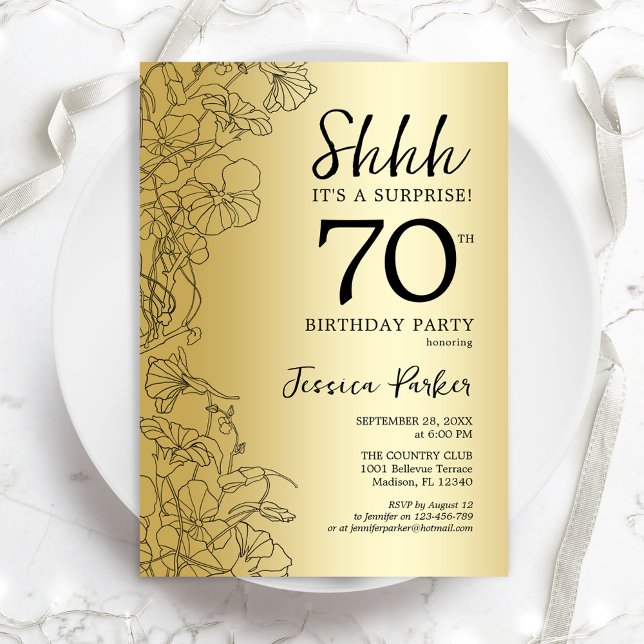 Gold Surprise 70th Birthday Invitation (Creator Uploaded)