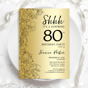 Gold Surprise 80th Birthday Invitation