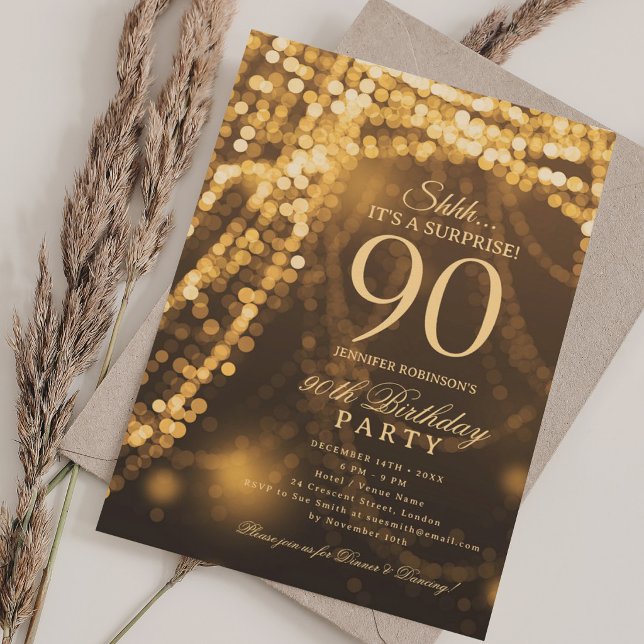 Gold | Surprise 90th Birthday Party  Invitation (Gold | Surprise 90th Birthday Party Invitation)