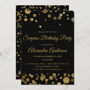 Gold Surprise Birthday Party Gold Confetti Invitation