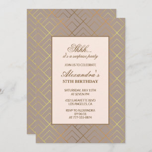 Gold Surprise party 57th birthday invitation 