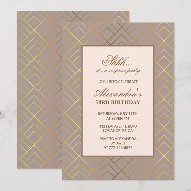 Gold Surprise party 73rd birthday invitation  (Front/Back)