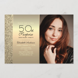 Gold Surprise Photo 50th Birthday Invitation
