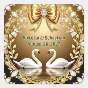 Gold Swan Couple Wedding Decor Theme 💍 Square Sticker