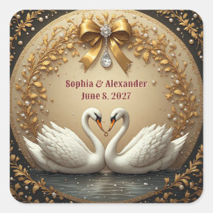 🦢 Gold Swan Wedding With Romantic Band ✨ Square Sticker