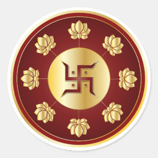 Gold Swastik Lotus Mandala Classic Round Sticker