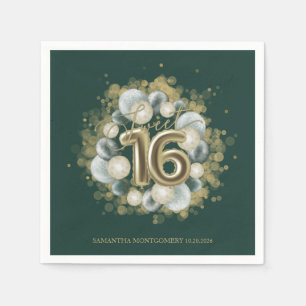 Gold Sweet 16 Bday Balloons Party Emerald Green Napkin