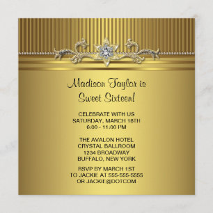 Gold Sweet 16 Birthday Party Invitation