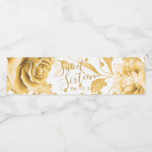 Gold Sweet 16 Glitter Confetti Floral Water Bottle Label