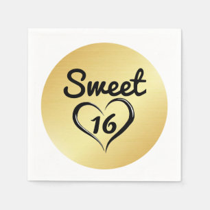 Gold Sweet 16 Paper Napkin with Heart
