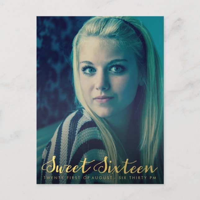 Gold Sweet 16 Sixteen Party Photo Postcard (Front)