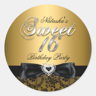 Gold Sweet Sixteen Jewel Bow & Lace Sticker