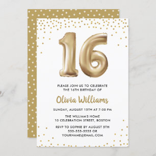Gold Sweet Sixteen Sweet 16 Birthday Party Invitation
