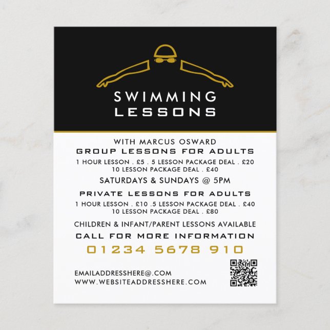 Gold Swimming Icon, Swimming Lesson Advertising Flyer (Front)