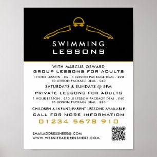 Gold Swimming Icon, Swimming Lesson Advertising Poster