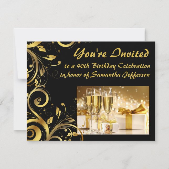 Gold Swirl 40th Birthday Invitation (Front)