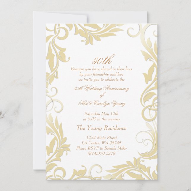 Gold Swirl 50th Wedding Anniversary Invitation (Front)