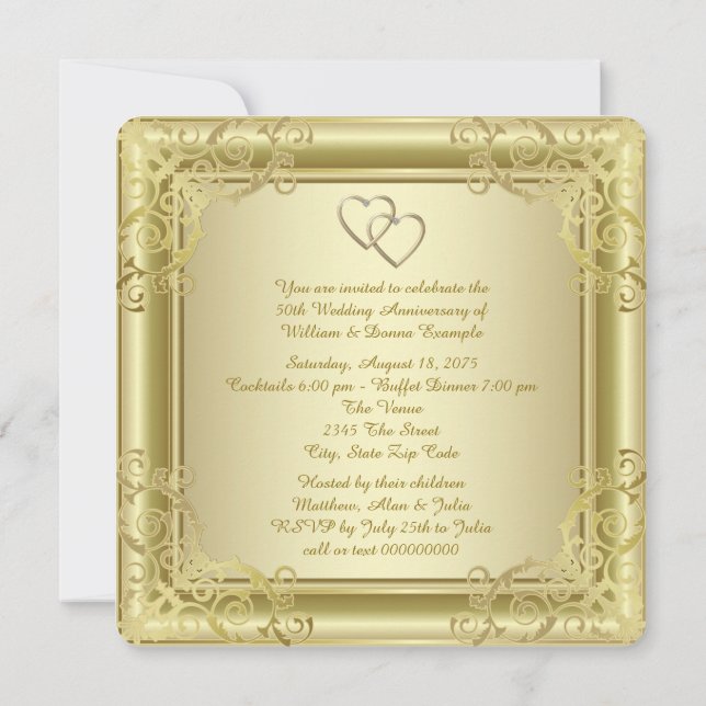 Gold Swirl 50th Wedding Anniversary Party Invitation (Back)