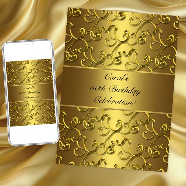 Gold Swirl Birthday Party Invitation (Gold swirl any birthday or occasion invitation. Instant download and printed invitations available.)