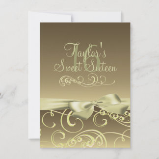 Gold Swirl & Bow Image Birthday Invitation